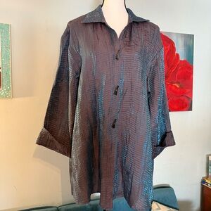 Christy's Added Touch Blue Crinkled Iridescent Top Shirt Vintage USA XL Art